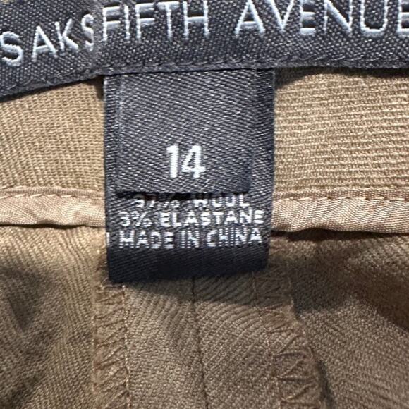 Saks Size 14 Tan Wool Stretch High Rise Wide Leg Dress Pants Office Siren Work - Picture 3 of 12